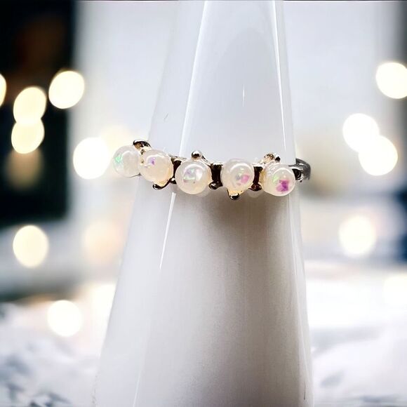 Five Small Faux‎ Opals Layering / Stacking Ring Size 6.75 - Picture 1 of 5